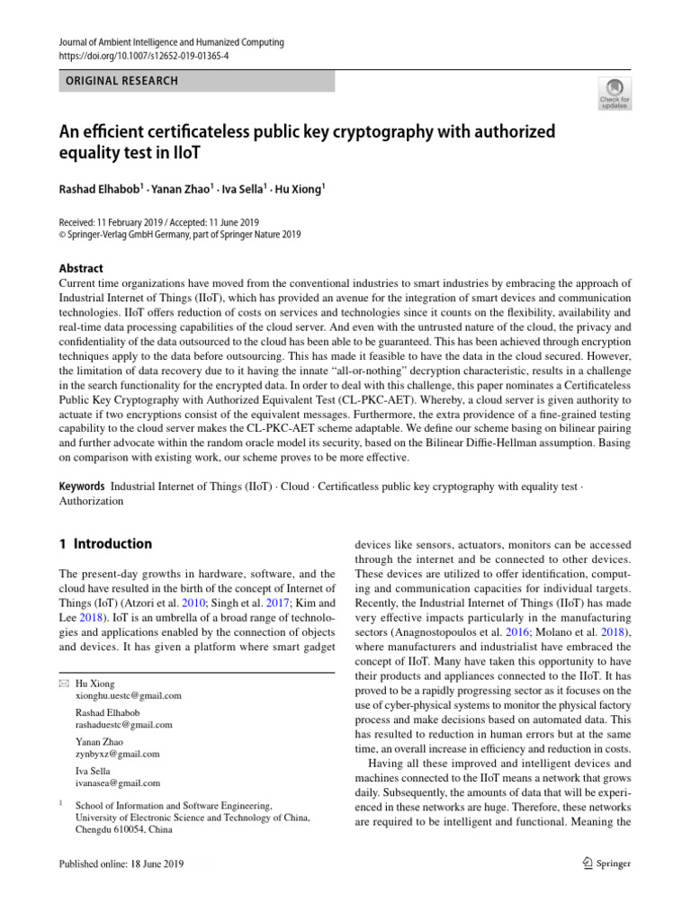 An Efcient Certifcateless Public Key Cryptography With Authorized | PDF ...