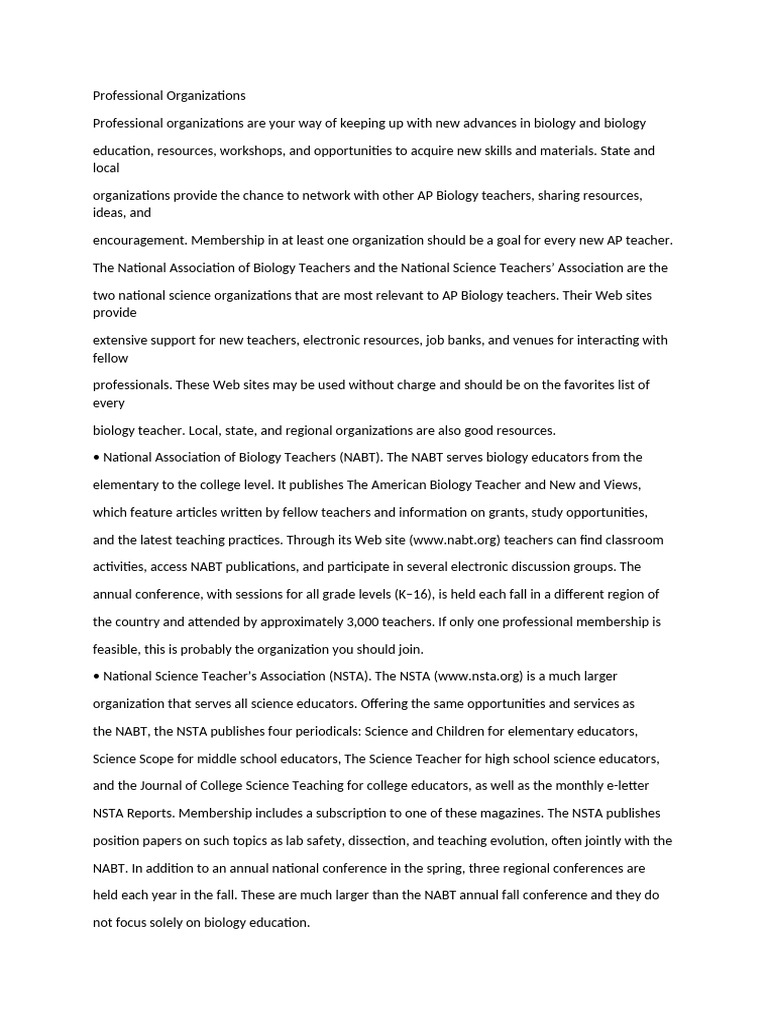 Professional Organizations | PDF | Teachers | Learning