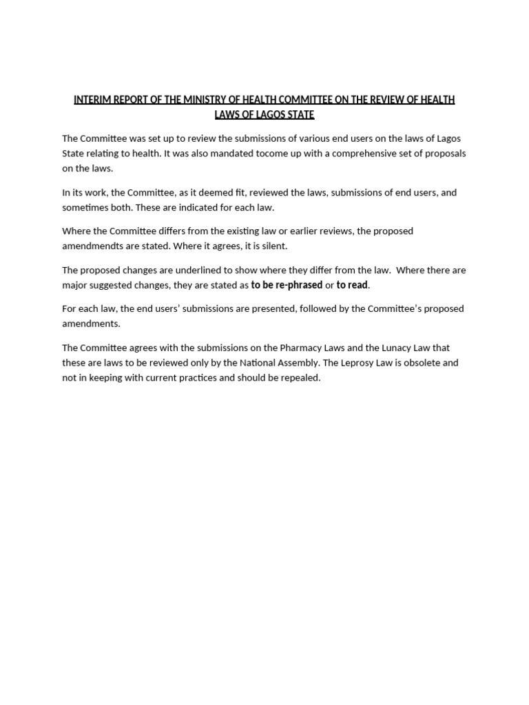 Lagos Health Laws Review Report | PDF | Occupational Safety And Health ...