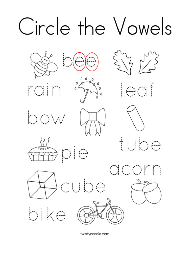Circle The Vowels Coloring Page - Twisty Noodle-Merged | PDF
