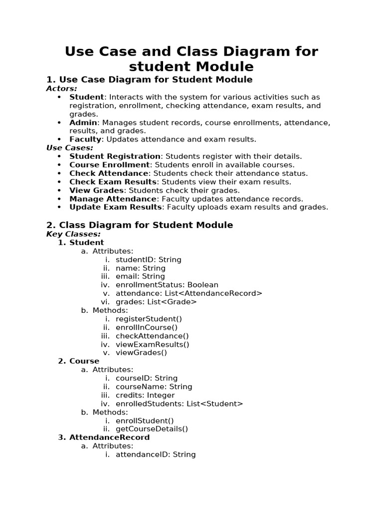 Use Case and Class Diagram for student Module | PDF | Computer ...