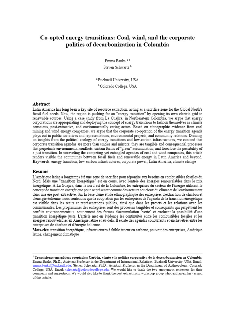 Corporate Co-optation of Energy Transition in Colombia | PDF | Climate ...