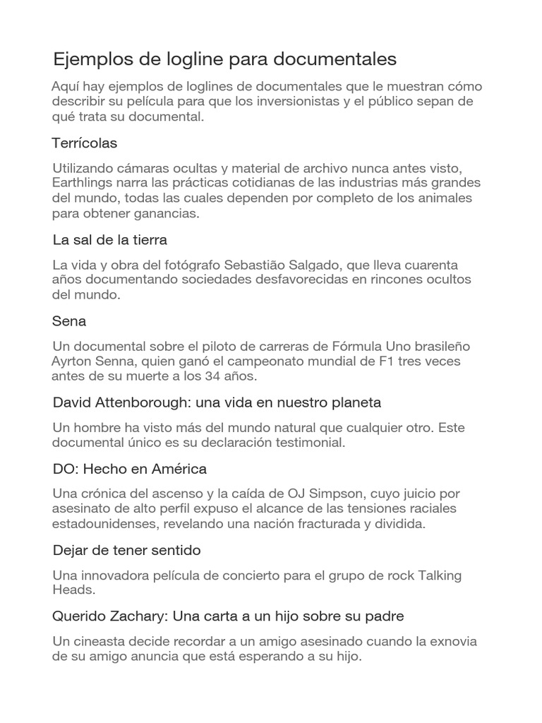 Ejemplos de loglines para documentales | PDF | Apolo 11 | Programa Apolo