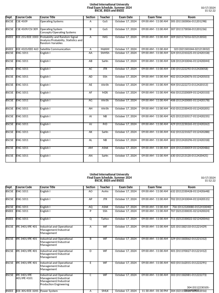 Summer 2024 Final Exam Schedule | PDF | Equations | Algebra