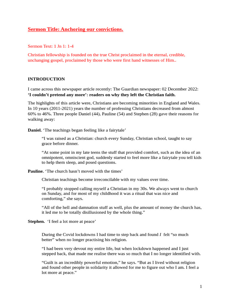 1 John 1 1-4 Revised Sermon 26 4 24 | PDF | Jesus | Salvation
