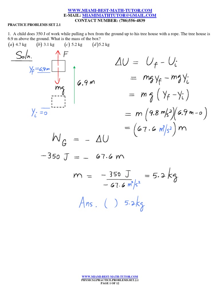 Physics Practice Problems Set 2.1 | PDF | Force | Mass