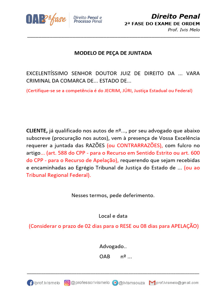 Modelo de Juntada em Direito Penal | PDF | Ciências Sociais | Direito