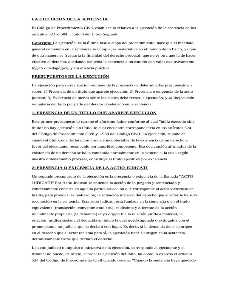Ejecución de Sentencias en Procedimiento Civil | PDF | Sentencia (ley ...