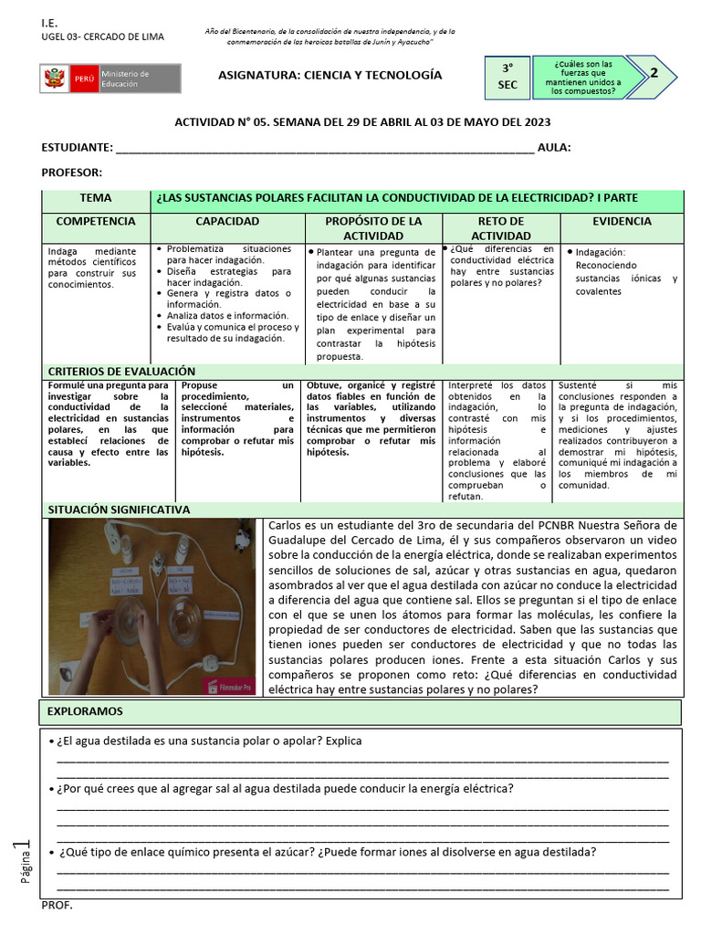 Conductividad eléctrica en sustancias polares | PDF | Polaridad química ...