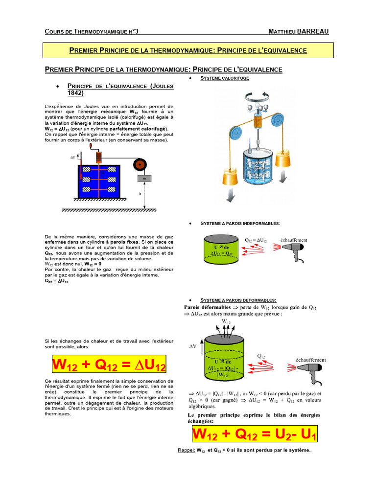 Premier Principe de la Thermodynamique | PDF | Thermodynamique | Chaleur