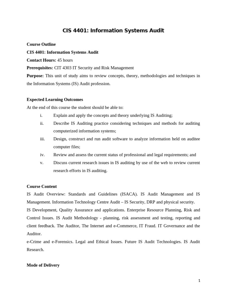 Information Systems Audit Notes Part 1 Pdf Audit Auditor S Report