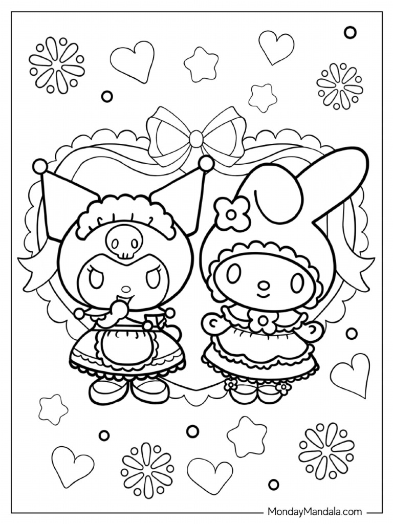 Kuromi Laughing With My Melody Coloring Sheet | PDF