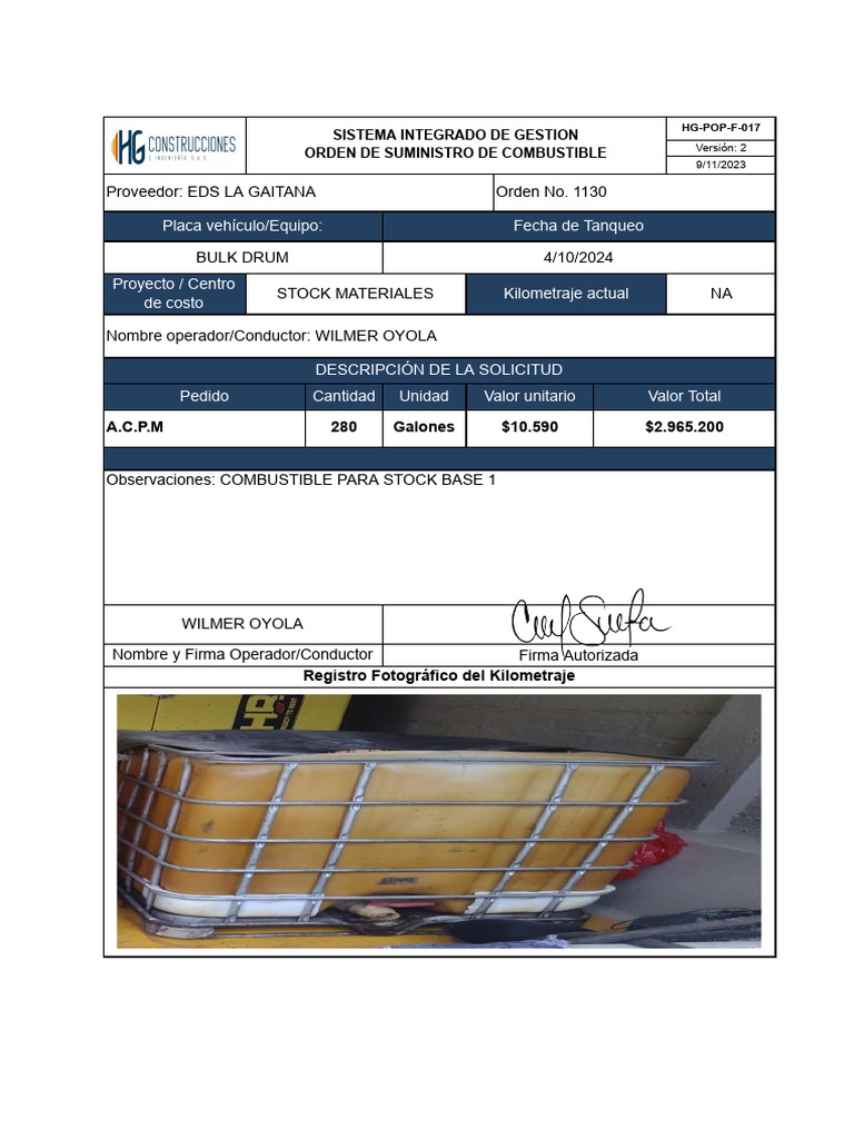 Orden de Suministro de Combustible | PDF