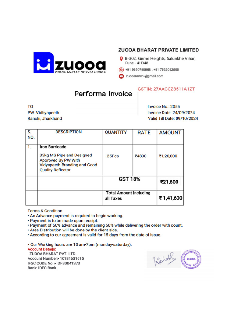 PW Iron Barricade Ranchi Invoice | PDF