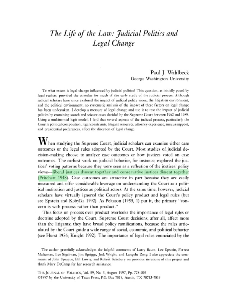 The Life of The Law - Judicial Politics and Legal Change | PDF