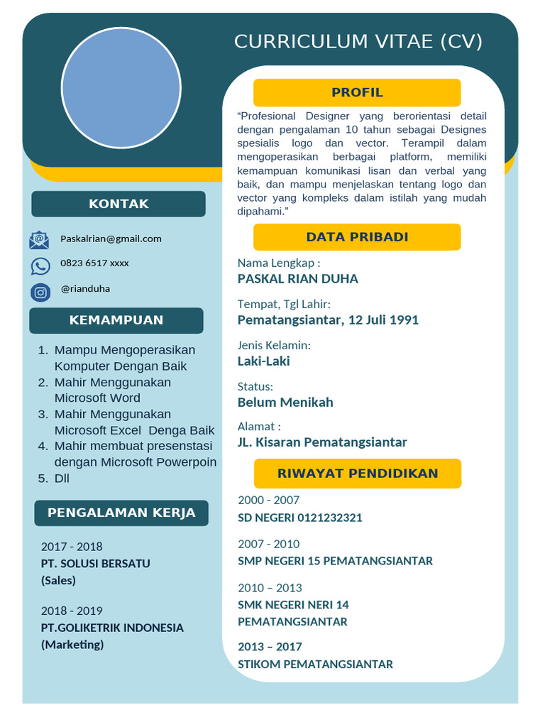 Sample Biodata For Company Job In Word Format Download Pdf Karier