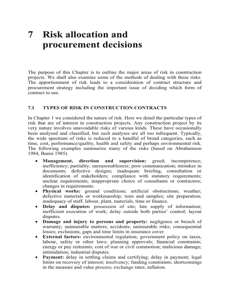 Risk Allocation in Construction Contracts | PDF | Risk | Procurement