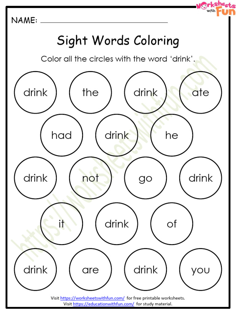 Free Sight Words Coloring Worksheet | PDF