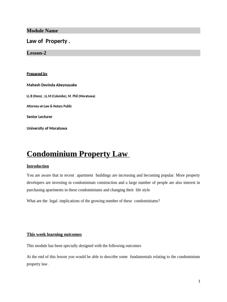 Sri Lanka Condominium Property Law Overview | PDF | Condominium | Surveying