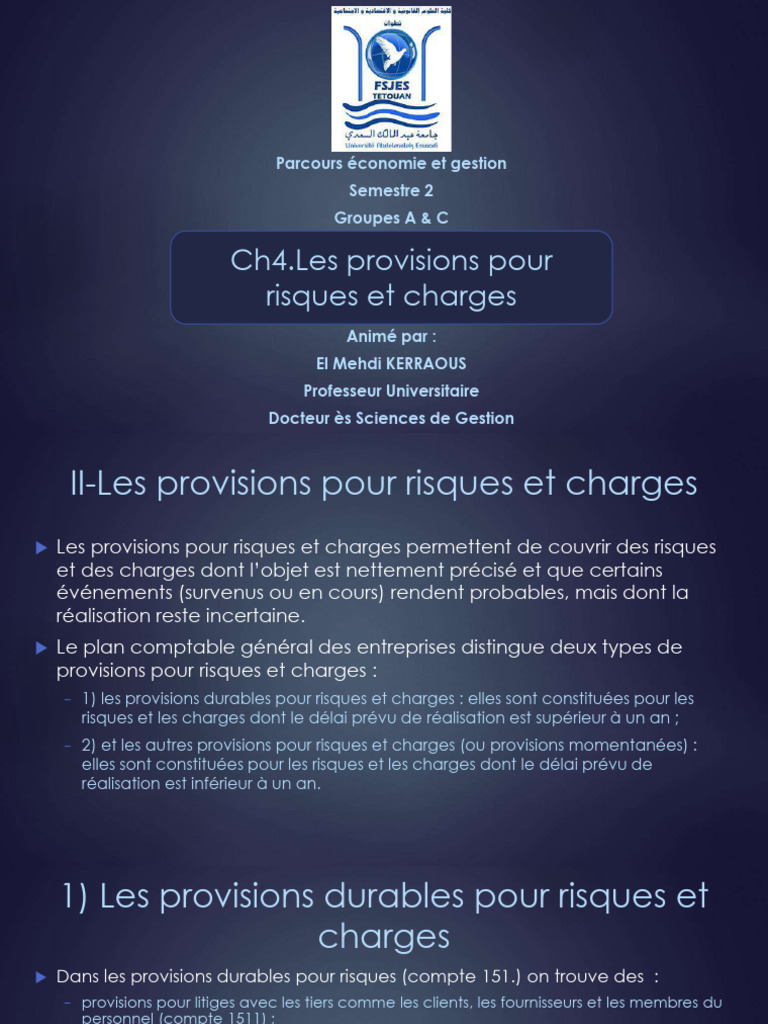 Provisions pour Risques et Charges | PDF | Comptabilité | Économie