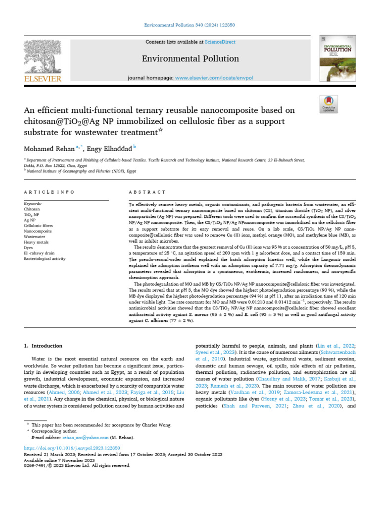 Ternary Nanocomposite for Wastewater Treatment | PDF | Adsorption ...