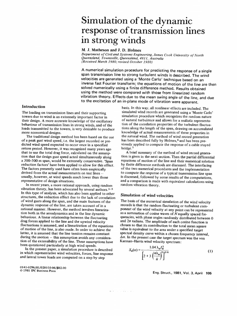 Transmission Line Response to Wind Simulation | PDF | Equations ...