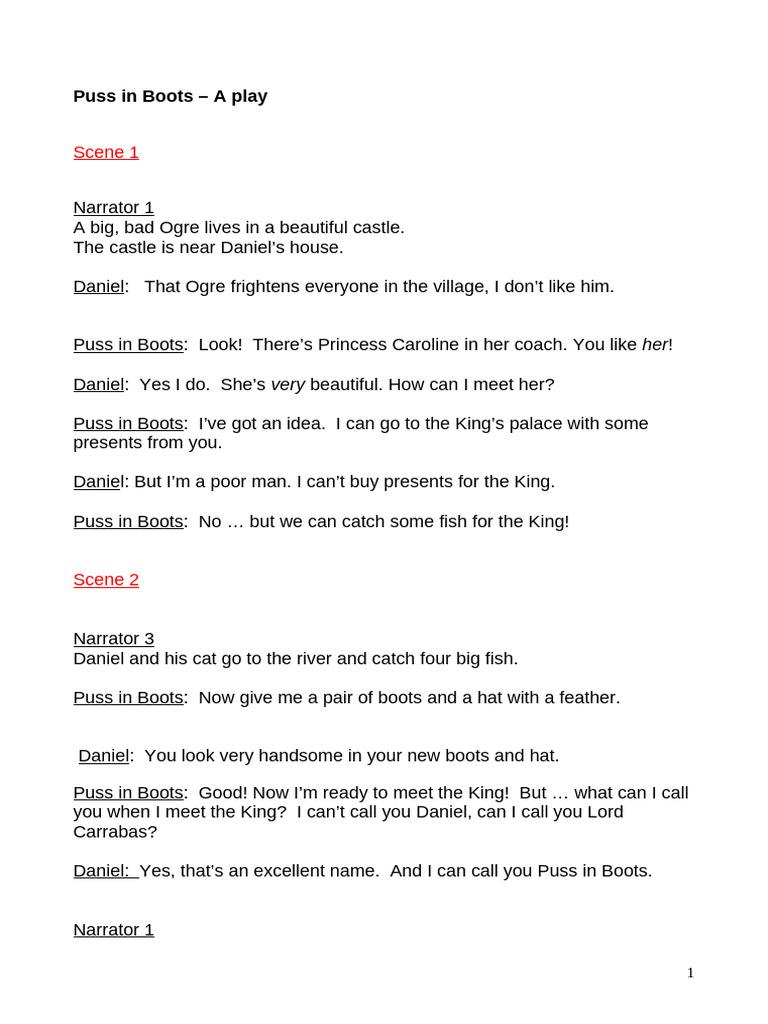 Puss in Boots: A Play Script | PDF