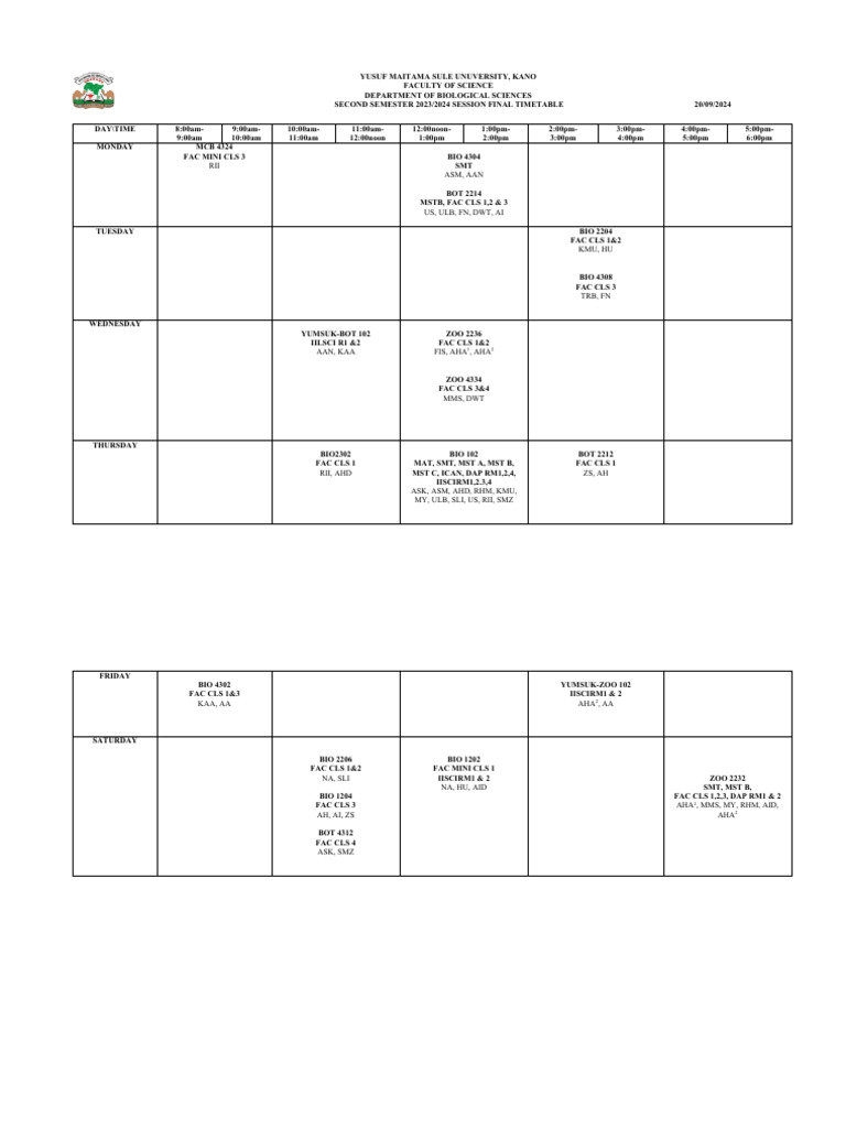 Second Semester Final Timetable 2023 2024 | PDF | Banu Hashim