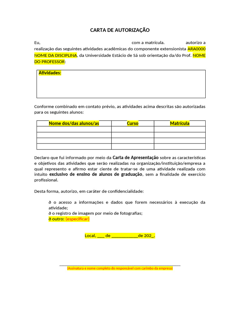 Carta de Autorização Acadêmica | PDF