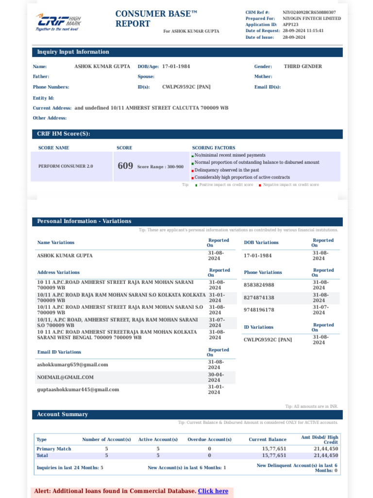 Crif Report Example | PDF | Credit | Finance & Money Management