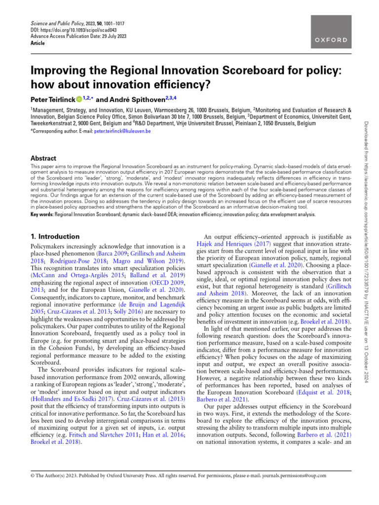 Improving The Regional Innovation Scoreboard For Policy - How About ...