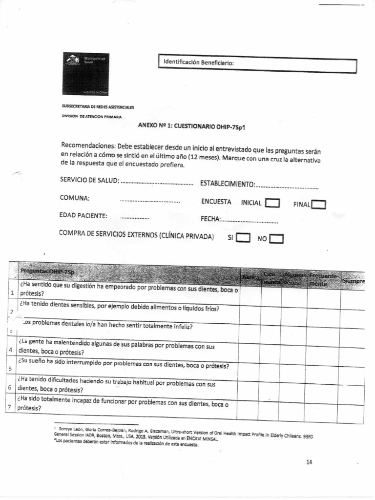 Cuestionario Ohip-7 | PDF