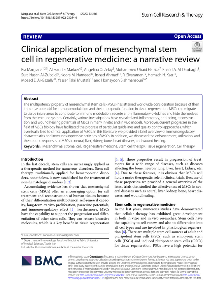 Clinical Use of Mesenchymal Stem Cells | PDF | Mesenchymal Stem Cell ...