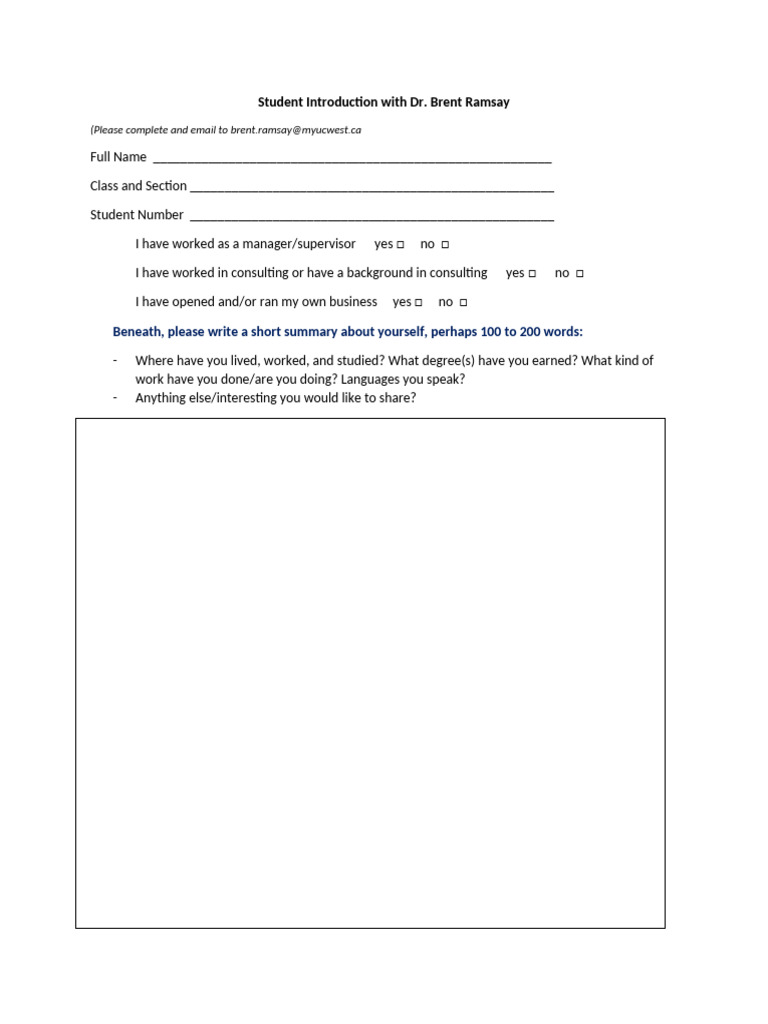 AStudent Introduction Form | PDF
