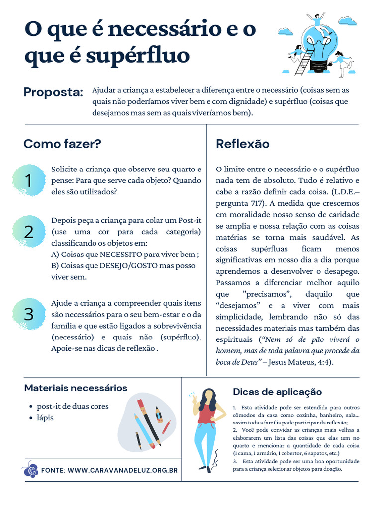 Necessário vs. Supérfluo: Reflexão Infantil | PDF