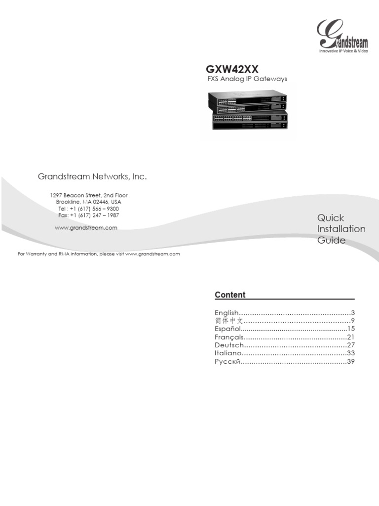 gxw42xx Quickstartguide | PDF | Ip Address | Voice Over Ip