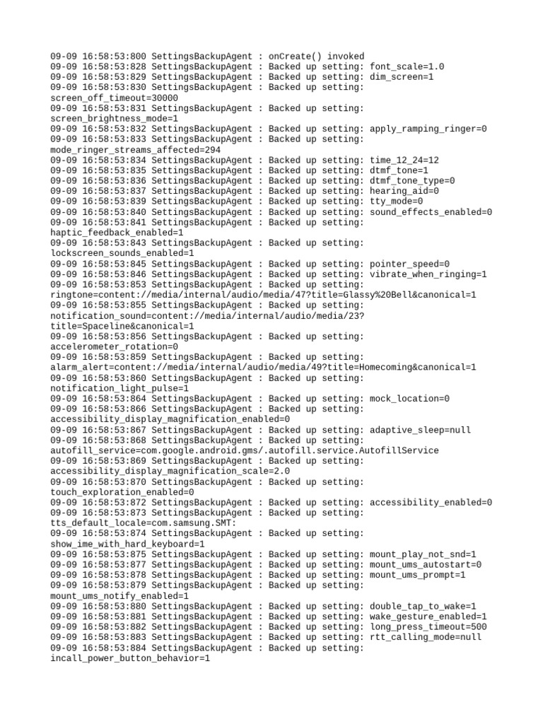 Android Settings Backup Log | PDF