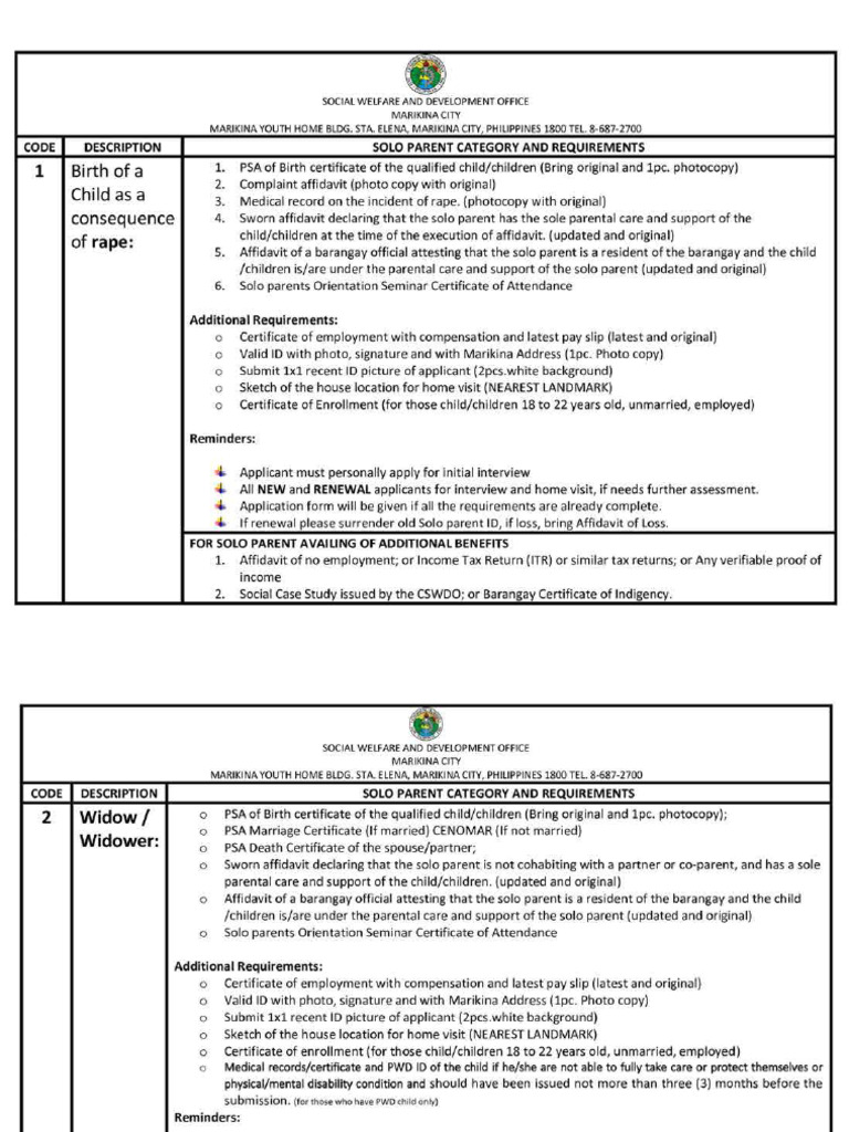 Solo Parent Category and Requirements PDF