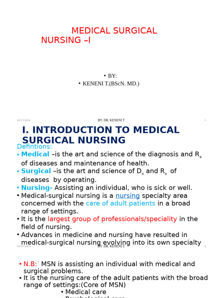 Medical Surgical Nursing - I | PDF | Health Care | Nursing