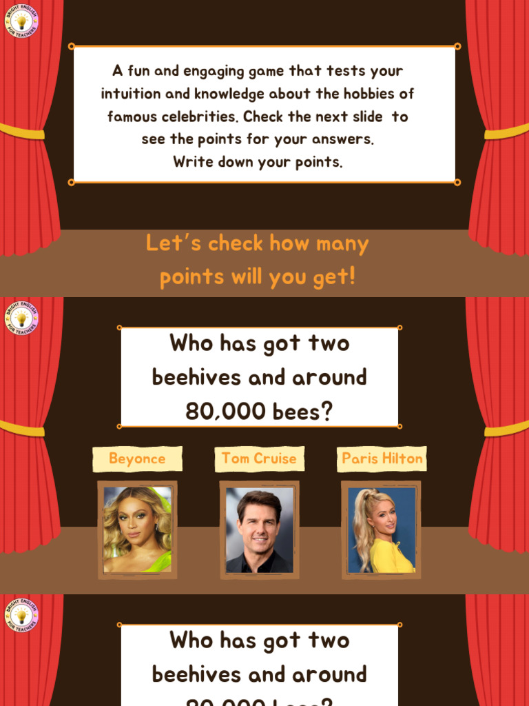 Celebrity Hobbies Trivia Game | PDF