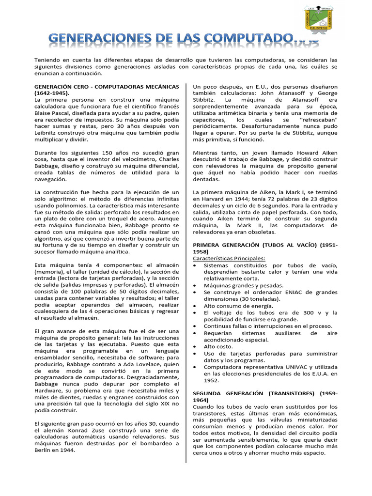 Evolución de las Generaciones de Computadoras | PDF | Microprocesador ...
