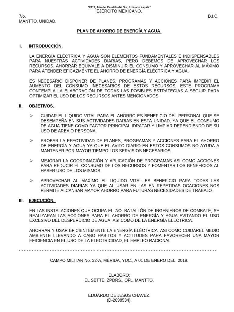 Plan de Ahorro de Energia y Agua Mantto. | PDF | Uso eficiente de ...