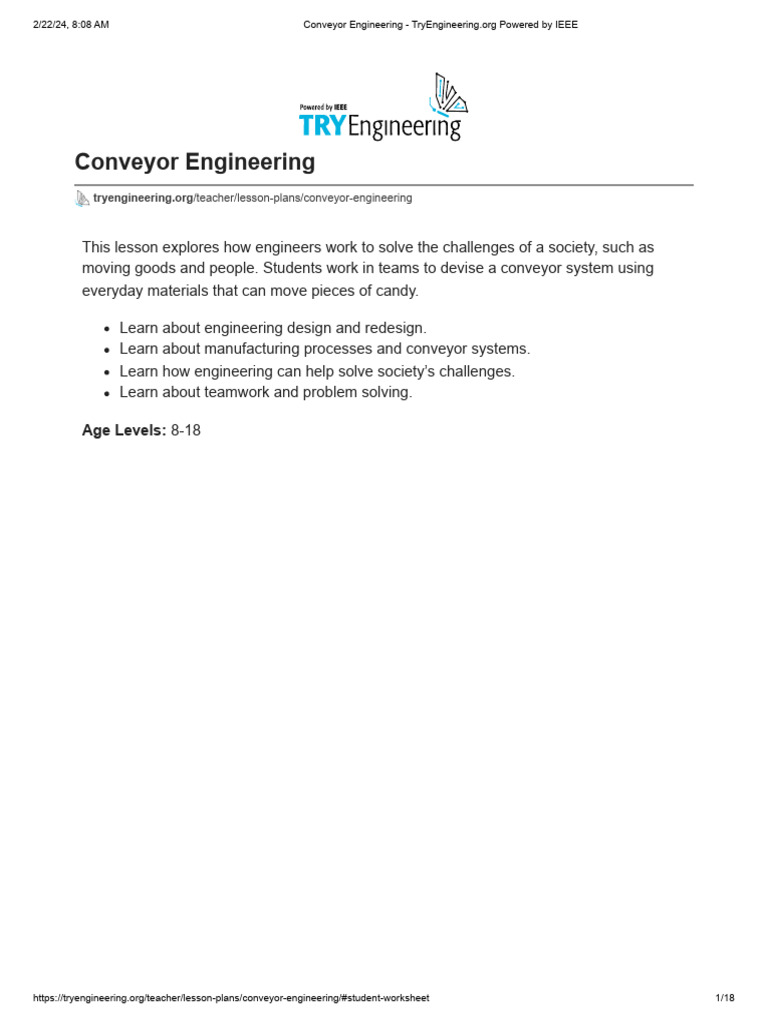 Conveyor Engineering - TryEngineering - Org Powered by IEEE | PDF ...