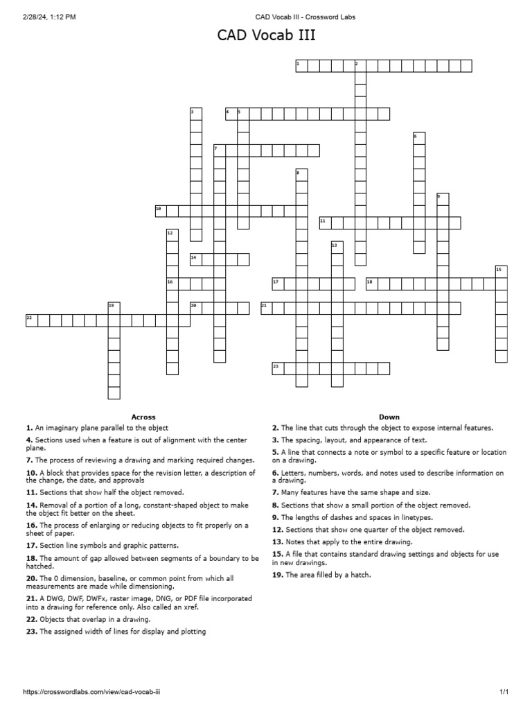 CAD Vocab III - Crossword Minus Dimensions | PDF | Drawing