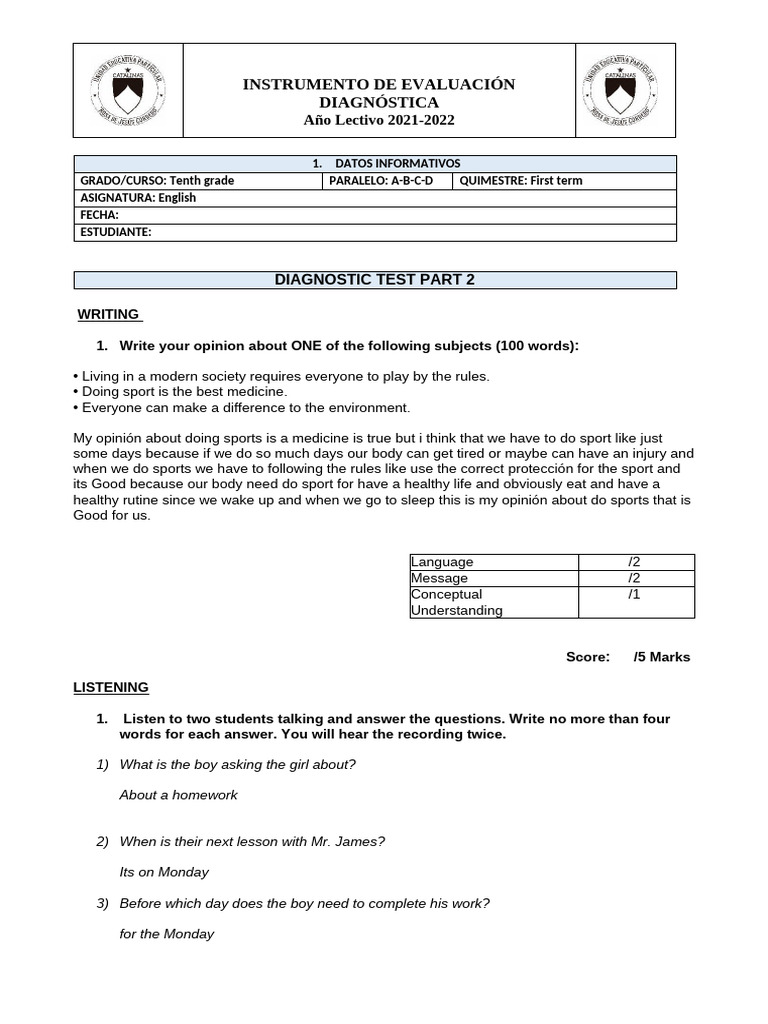 Diagnostic Test Part 2 B | PDF | Career & Growth