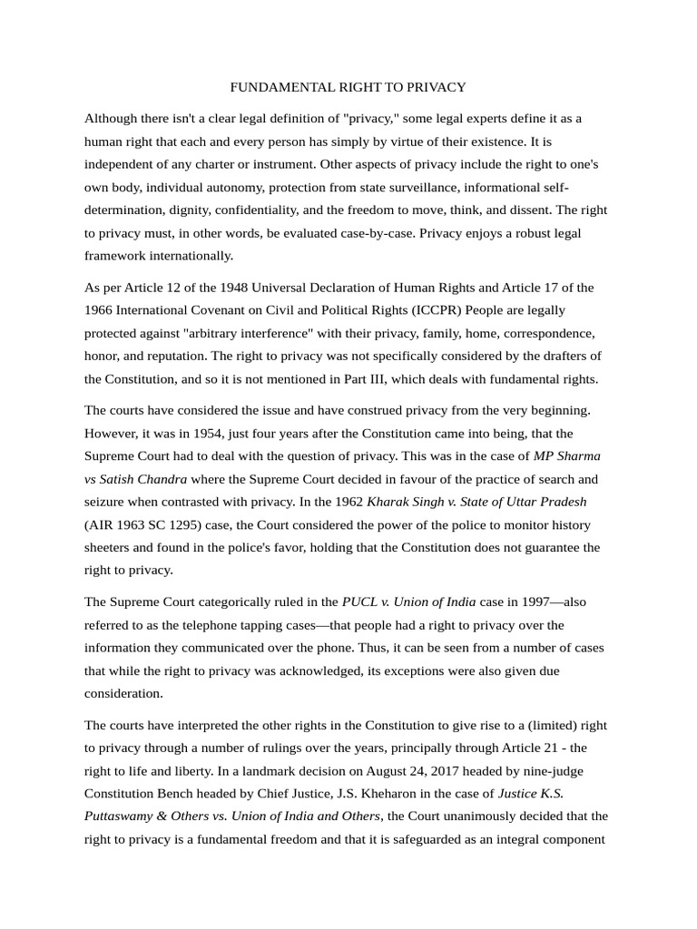 Right To Privacy | PDF | Privacy | Right To Privacy