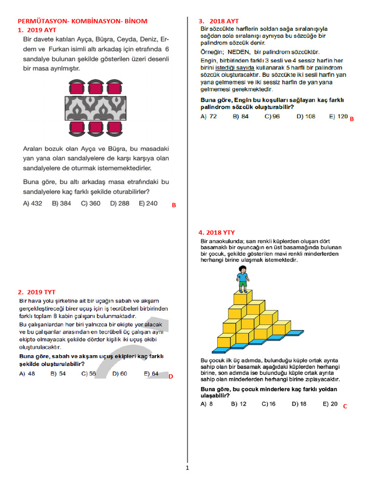 Exam Questions on Permutation and Combination | PDF