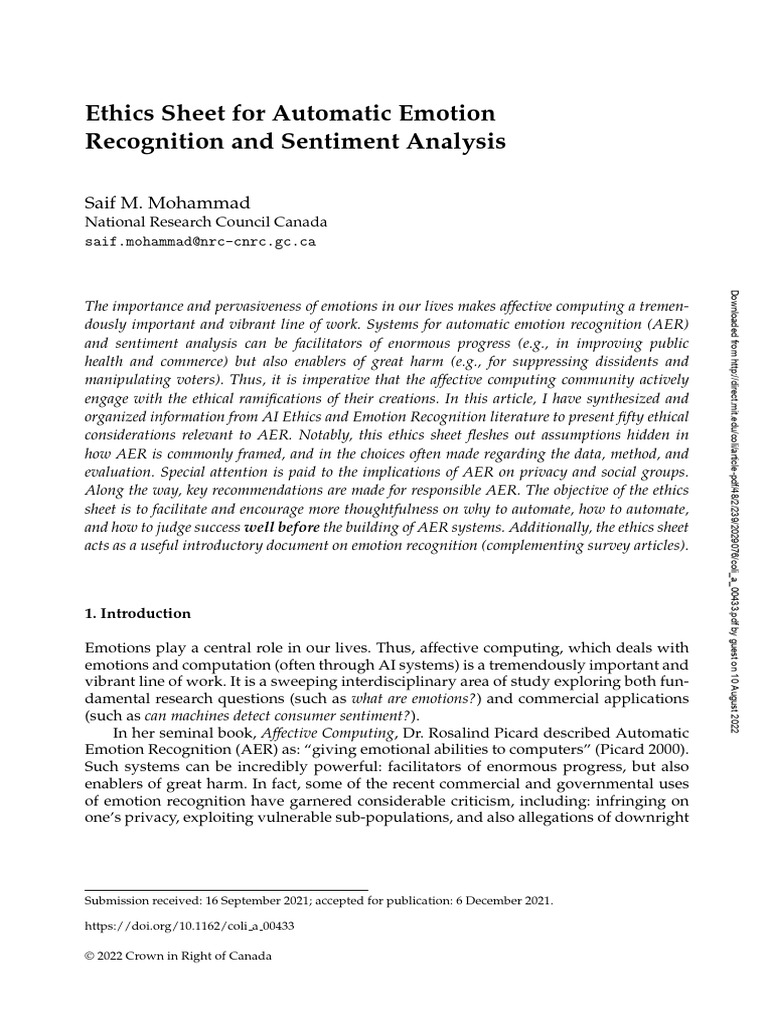 Paper Ethics Sheet Emotion Recognition Pdf Emotions Psychological