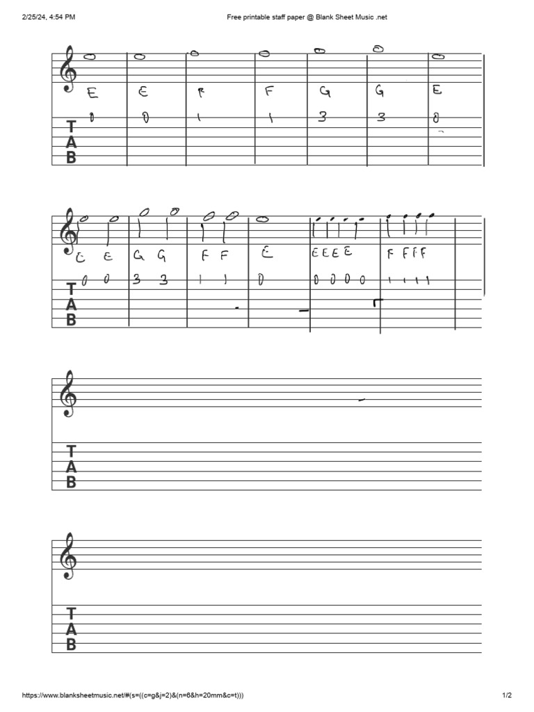 Free printable staff paper Blank Sheet Music PDF
