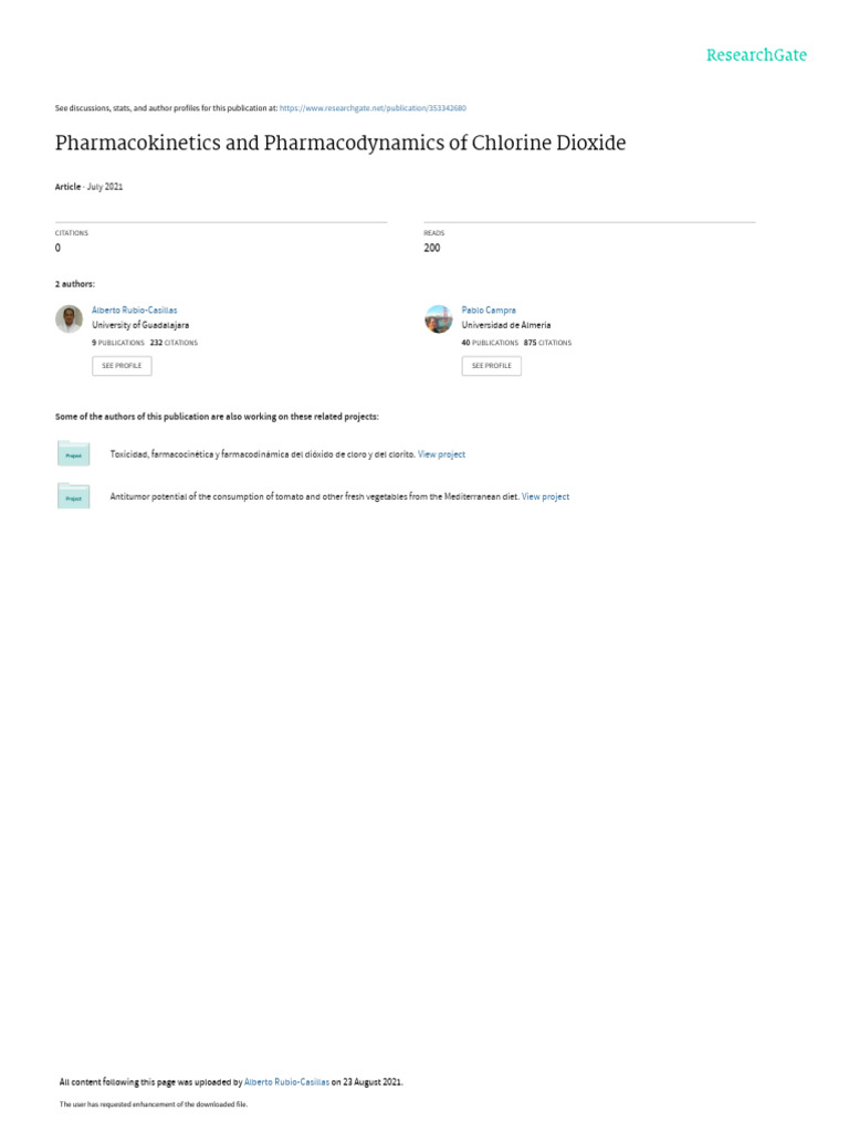 Chlorine Dioxide: Pharmacokinetics & Dynamics | PDF | Antioxidant ...